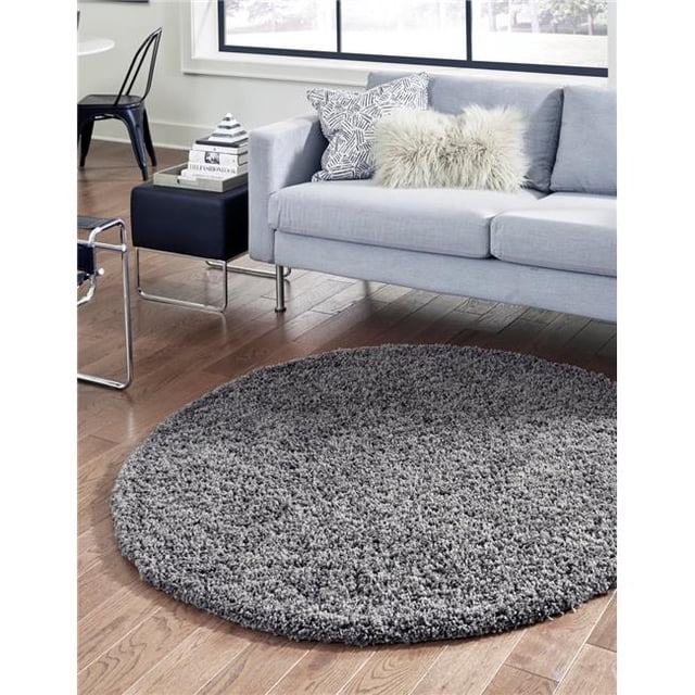 Unique Loom 3128128 8 Pi 2 Po x 8 Pi 2 Po Tapis Rond Shag Solide&44; Gris Graphite