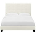 thumbnail image 5 of Contemporary Modern Urban Designer Bedroom Queen Size Platform Bed Frame, Velvet Fabric, Ivory White, 5 of 5