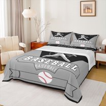 Homewish Boys Ball Game Twin Sheet Sets,Baseball Sport Twin Fitted Sheet,Gray Deepblue Flat Sheet For Boys Kids,Super Cozy Room Decor,3-Piece