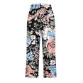 thumbnail image 4 of LEKWK Printed Linen Pants for Women Elastic Waist Casual Wide Leg Pants Lightweight Loose Fit Flowy Trousers with Pockets Beach Vacation Boho Loungewear, 4 of 5