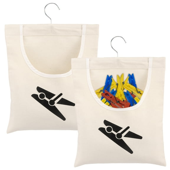 Tysrjsv 2 Pcs Canvas Clothespin Bag for Clothesline Outdoor Large Capacity Clothes Pin Bag Multifunctional Clothespin Storage Organizer with Hook for Home Balcony