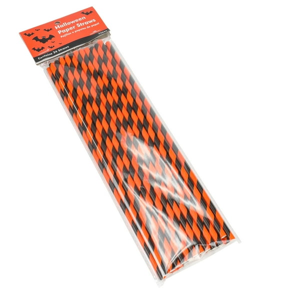 Chef Craft Eco Halloween Paper Straws, 10 inches in Length 24 Piece Set, Orange/Black