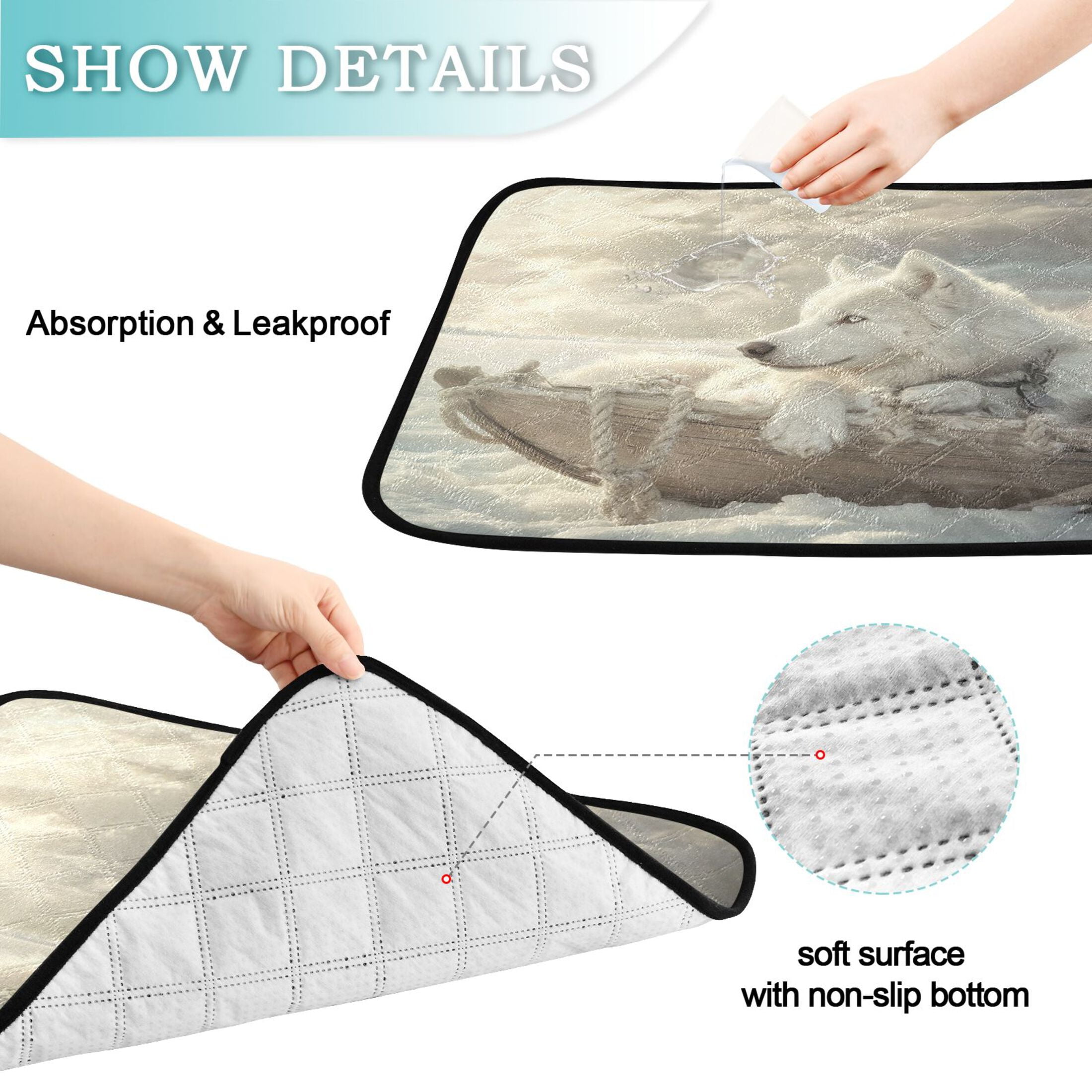 Qxltty White Alaskan Dog Cat litter Pads Pet Set of 3 Diaper Mats Center Anti-leakage Layer Absorbent Soft and Comfortable
