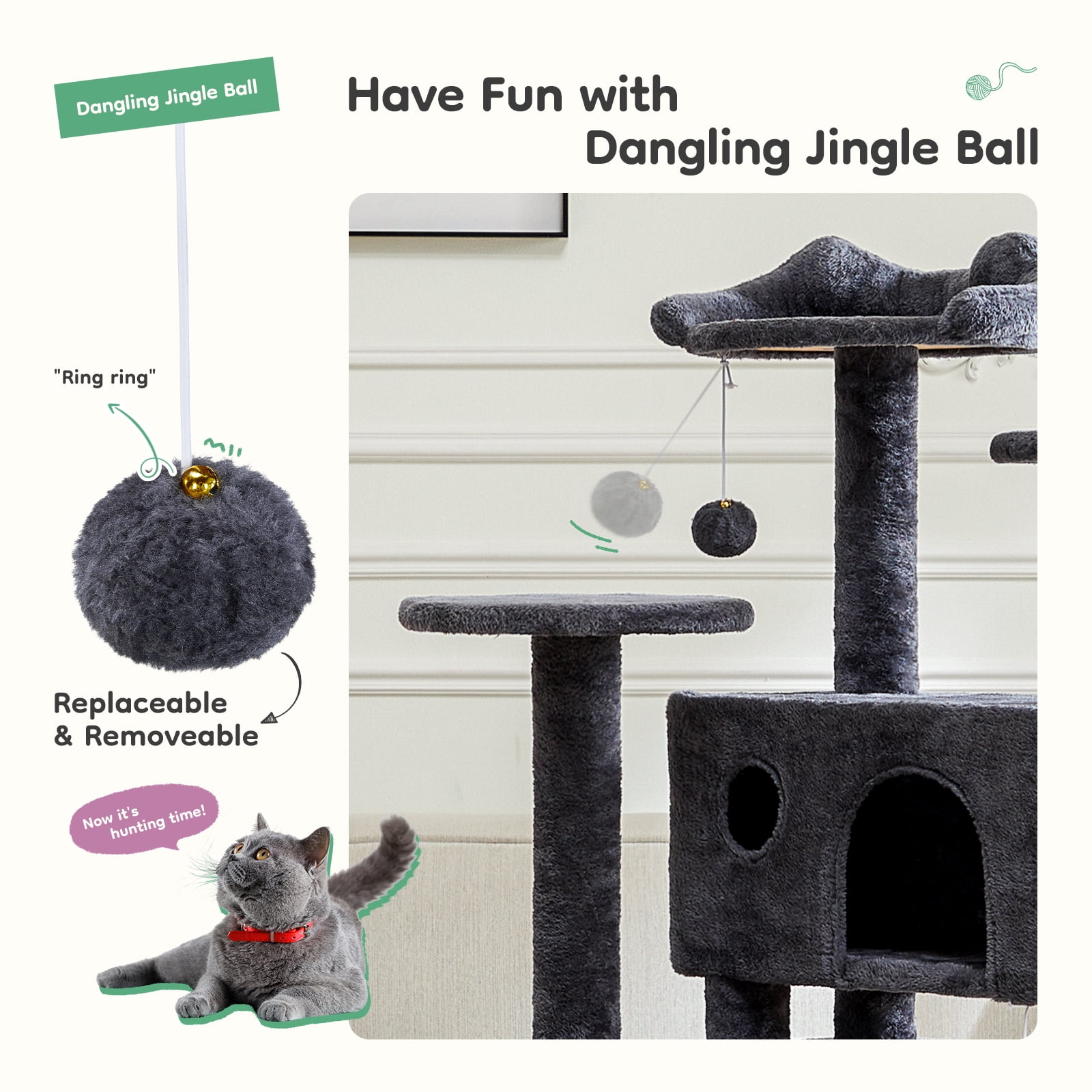 CONCETTA 54in Multi-Level Cat Tree Tower for Indoor Cats with Sisal Scratching Post, Dark Gray
