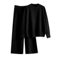 thumbnail image 3 of YOIAVAIOY Women Solid Knitted Sets 2 Piece Fall Winter Outfits Loose Pullover Sweaters Wide Leg Pants Elegant Lounge Set Casual Matching Sets Black Free Size, 3 of 4