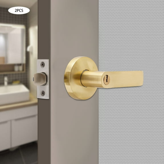 Heavy Duty Door Levers with Keys Privacy Door Locks 2PCS Door Handles Gold USA For Wooden Doors, Bathroom Doors, Bedroom Doors, Etc.