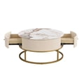 thumbnail image 4 of Coffee Table, 31.5 Inch Modern Side Table with 2 Storage Drawers, Circle Coffee Tables, Modern Side Table With Metal Legs And Marble Pattern Tabletop For Living Room, 4 of 7