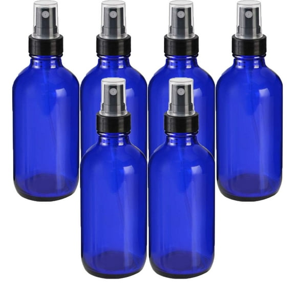 Global Cobalt Blue 4oz Black Mist Sprayer Bottle (120ml) Pack of 6 - Glass Tincture Bottles with Black Mist Sprayers for Essential Oils & More Liquids - Leakproof Travel Bottles