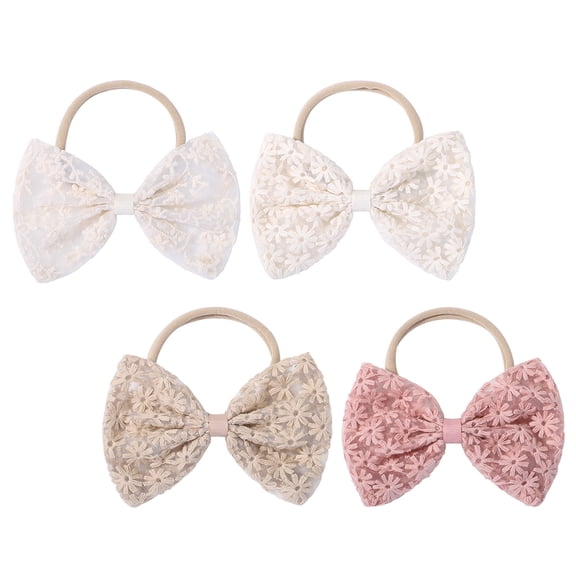 ETHZZLE 4pcs Hair Bow Scrunchies Comfortable to Wear Lace Design for Baby Showers