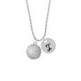 thumbnail image 2 of Delight Jewelry Silvertone Large Super Sparkle Crystal Clear AB Volleyball Silvertone Script Initial Disc - I - Charm Necklace, 20"+3", 2 of 4