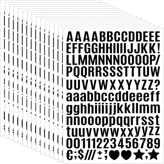 CCOCC 15 Sheet Small Letter Stickers - 1/2 in Black Vinyl Self Adhesive Alphabet Number Stickers Stick on Letters for Art Crafts Outdoor Sign Wall Mailbox Windows Doors Car Board (Black,0.5 In)