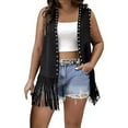 thumbnail image 4 of PMVFHDE Women's Fashion Solid Color Fringe Vest Retro Vest Sleeveless Jacket Cardigan Black,L, 4 of 5