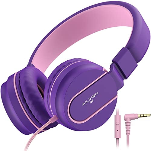 Auriculares para niños, AILIHEN I35 Auriculares supraaurales para la escuela, Volumen seguro 93 dB, Auriculares estéreo con micrófono HD para niños y niñas, Cable plegable de 3,5 mm para Chromebook, c