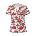 thumbnail image 4 of Wukai Amanita Red Mushroom Casual V-Neck Graphic Tees for Women: Lightweight and Breathable Summer Tops with Stylish Design-Large, 4 of 8