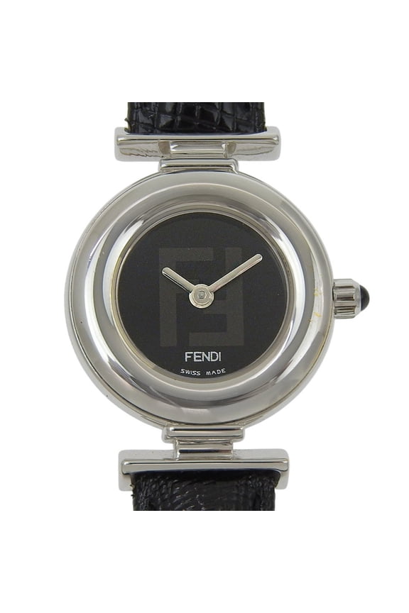 Pre-Owned Fendi FENDI watch 320L stainless steel x leather quartz analog black dial women's