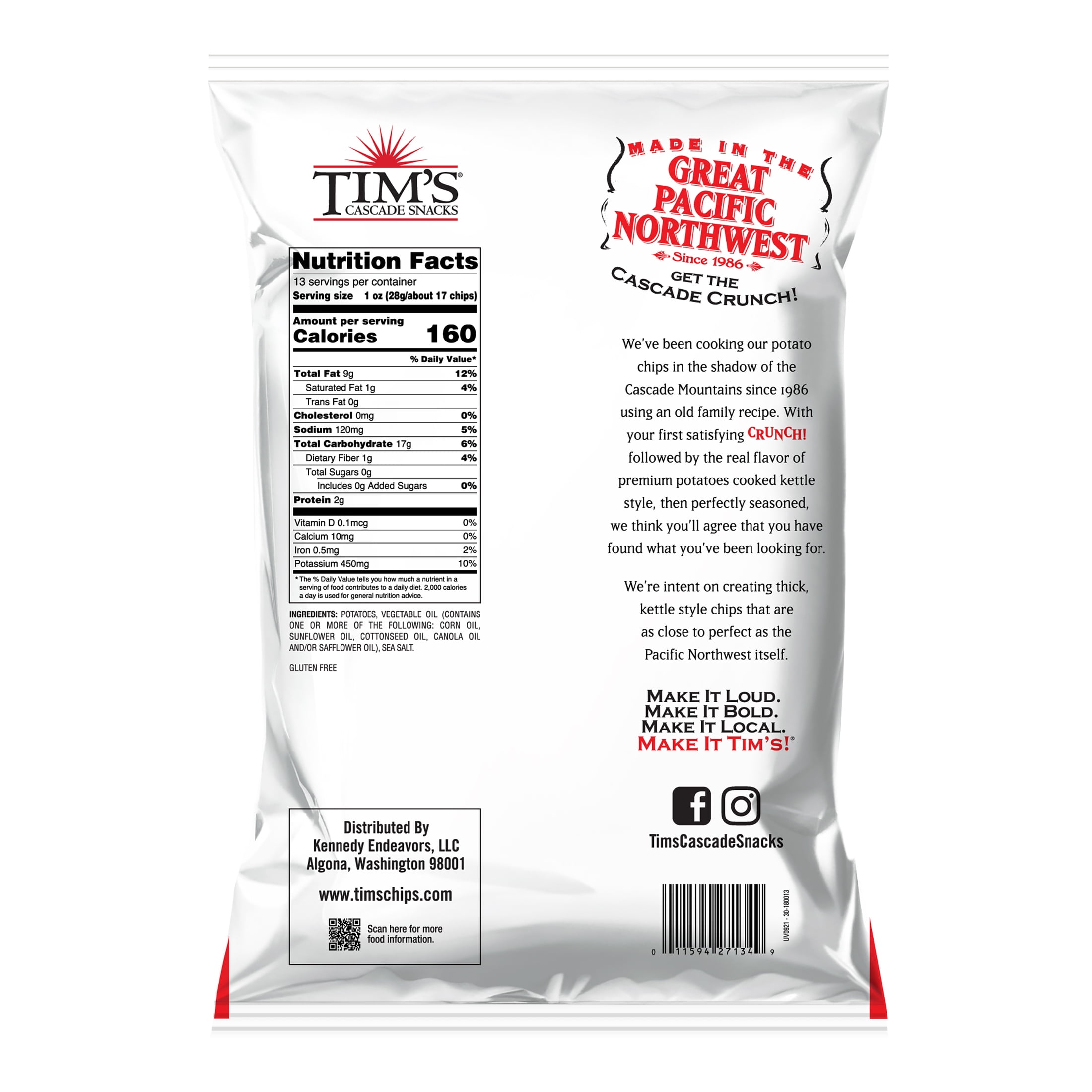 Tim's Cascade Snacks Original Sea Salt Cascade Style Potato Chips, Gluten-Free, Party Size, 13 oz
