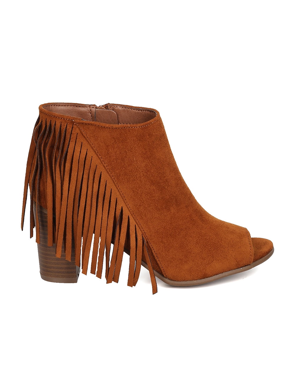 Breckelles GA13 Women Faux Suede Peep Toe Fringe Chunky Heel Bootie Breckelles GA13 Women Faux Suede Peep Toe Fringe Chunky Heel Bootie