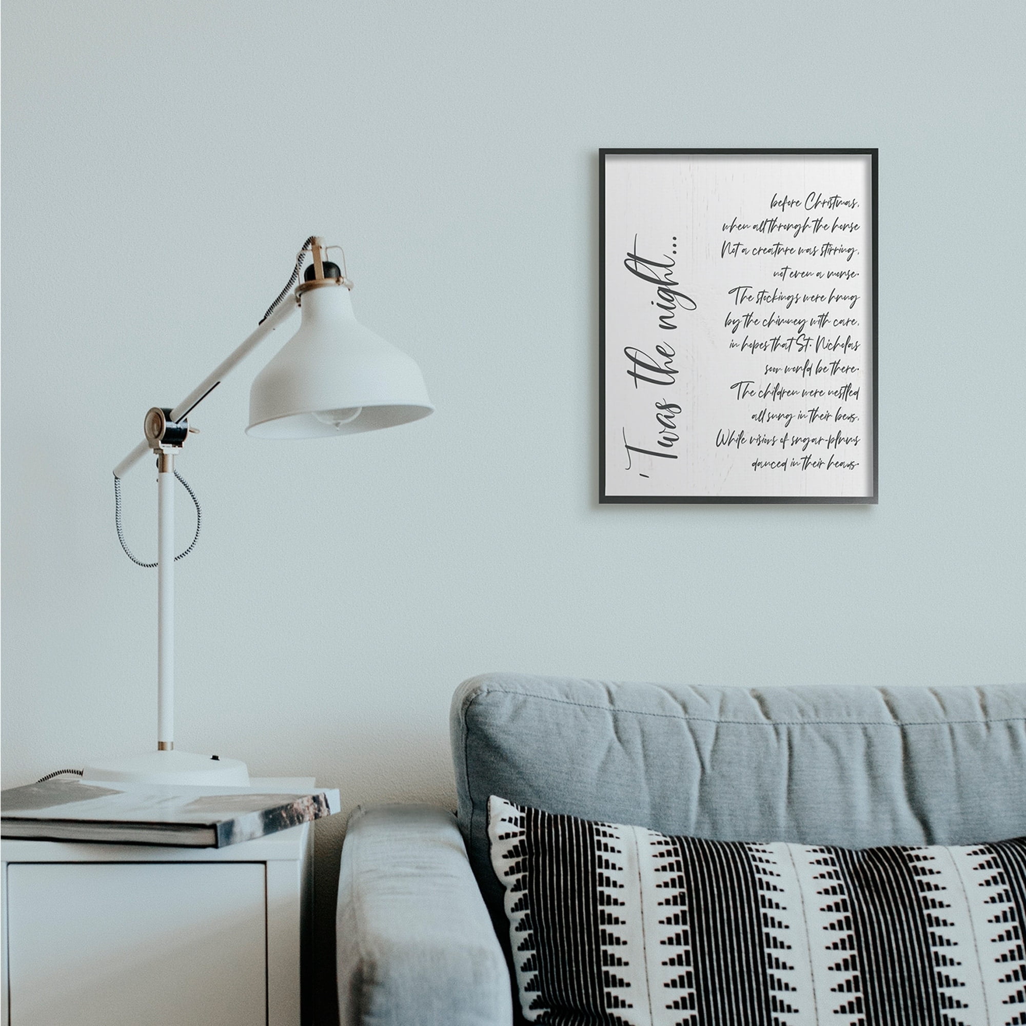 Stupell Industries Twas the Night Quote Minimal Whimsical Christmas Holiday Painting Black Framed Art Print Wall Art, 16 x 20