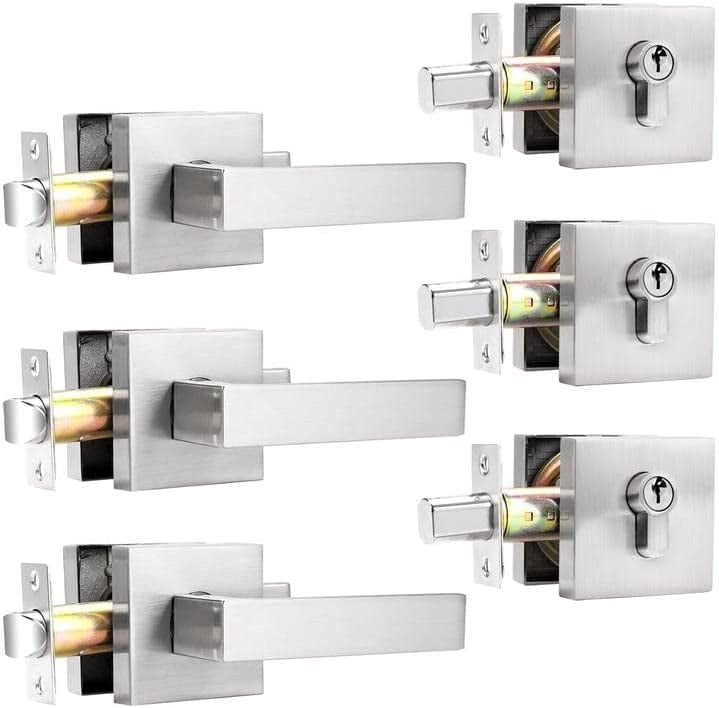 Square Closet Passage Pocket Door Lever with Single Cylinder Deadbolts