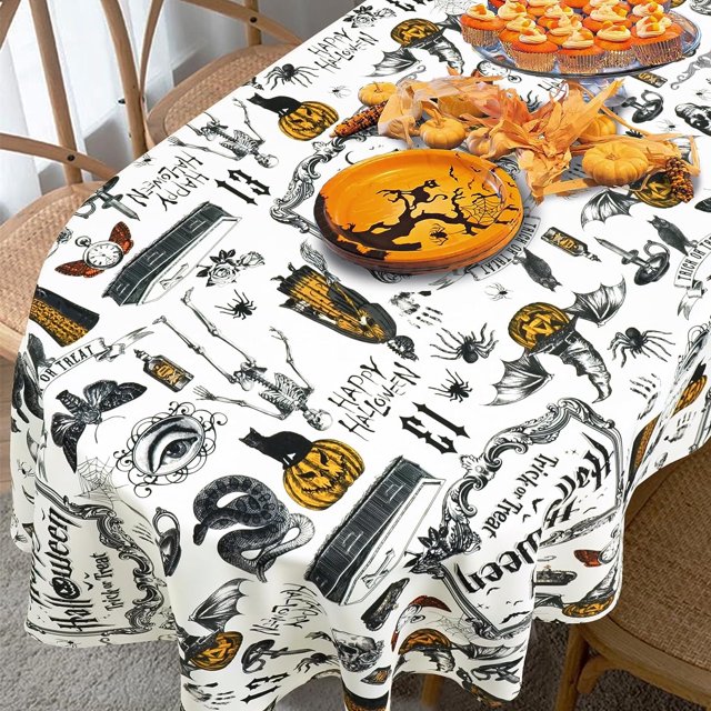 Nappe d'Halloween Toile d'Araignée Nappe pour Table Ronde Ovale Rectangulaire, Imperméable, Durable, Réutilisable Visage de Citrouille Nappe pour Décoration de Fête d'Halloween - 54x72 Pouces