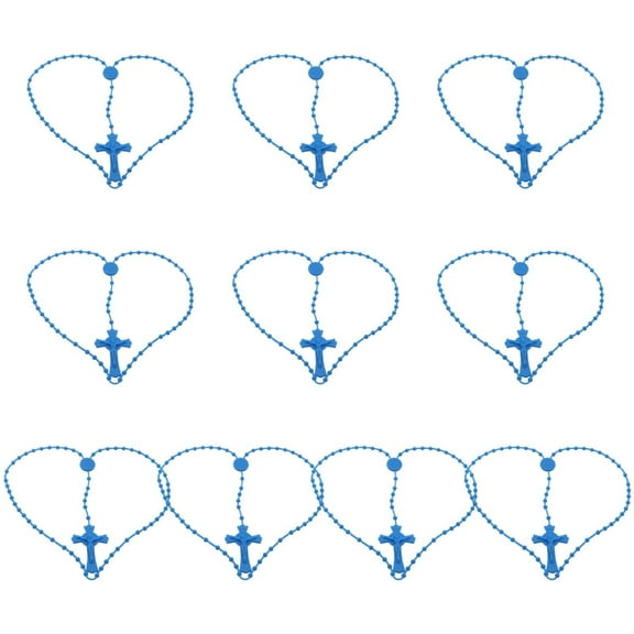 YIEMEEN Plastic Rosary Crosses Beads Chain Necklace Set 10 Pack for Church and Home Use