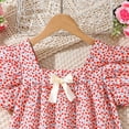thumbnail image 5 of Hihipz Toddler Girls Dresses Short Sleeve Cherry Printed Cute Bow Dress Kids Girls Summer Square Collar Trendy A Line Dresses,11 -12 Years, 5 of 9