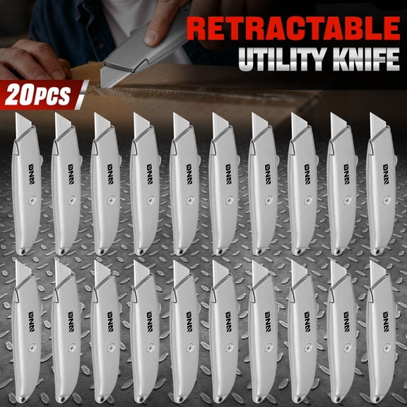 20Pcs Heavy Duty Durable Three Position Retractable Utility Knife Box Cutter