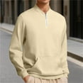 thumbnail image 2 of Hxshgdsn Mens Quarter Zip Sweatshirts Mock Neck Pullover Long Sleeve Sweater Half Zip Shirt With Large Pocket Beige M, 2 of 6