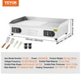 thumbnail image 5 of VEVOR Commercial Electric Griddle, 2800W Countertop Half-Flat Top Grill, 122℉-572℉ Adjustable Temp, 28in Stainless Steel Griddle Grill with 2 Shovels for Home or Restaurant (No Plug), 5 of 9