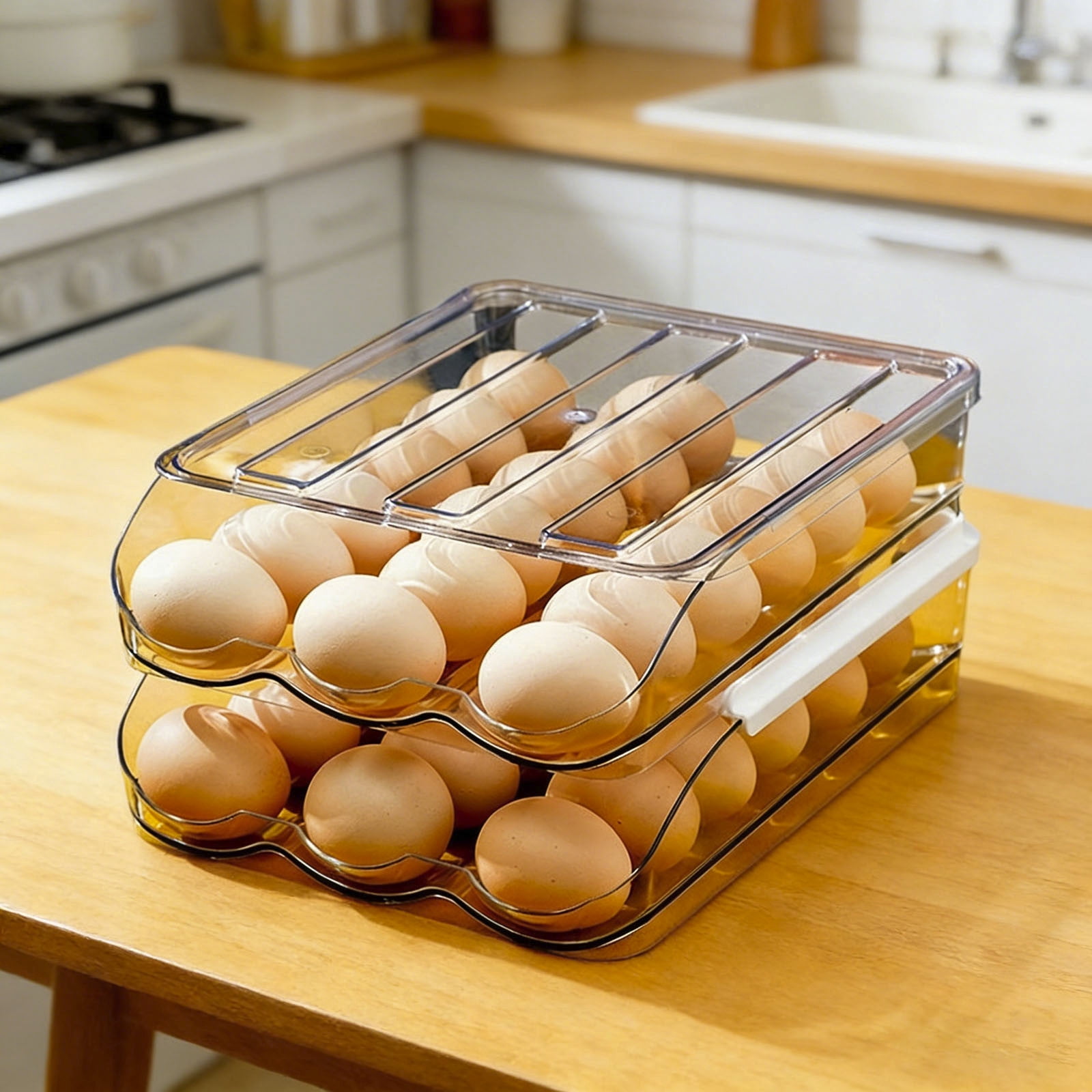 Large Capacity 2 Tier Egg Holder for Refrigerator with Lid Holds 36 Eggs, Clear Stackable Storage Container Organizer for Fridge or Kitchen Countertop Use