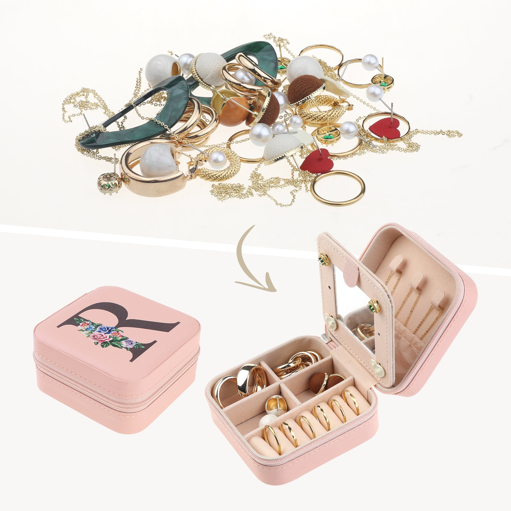 Unique Bargains Jewelry Box Small PU Leather Jewelry Organizer Case Storage Display Holder Pattern R