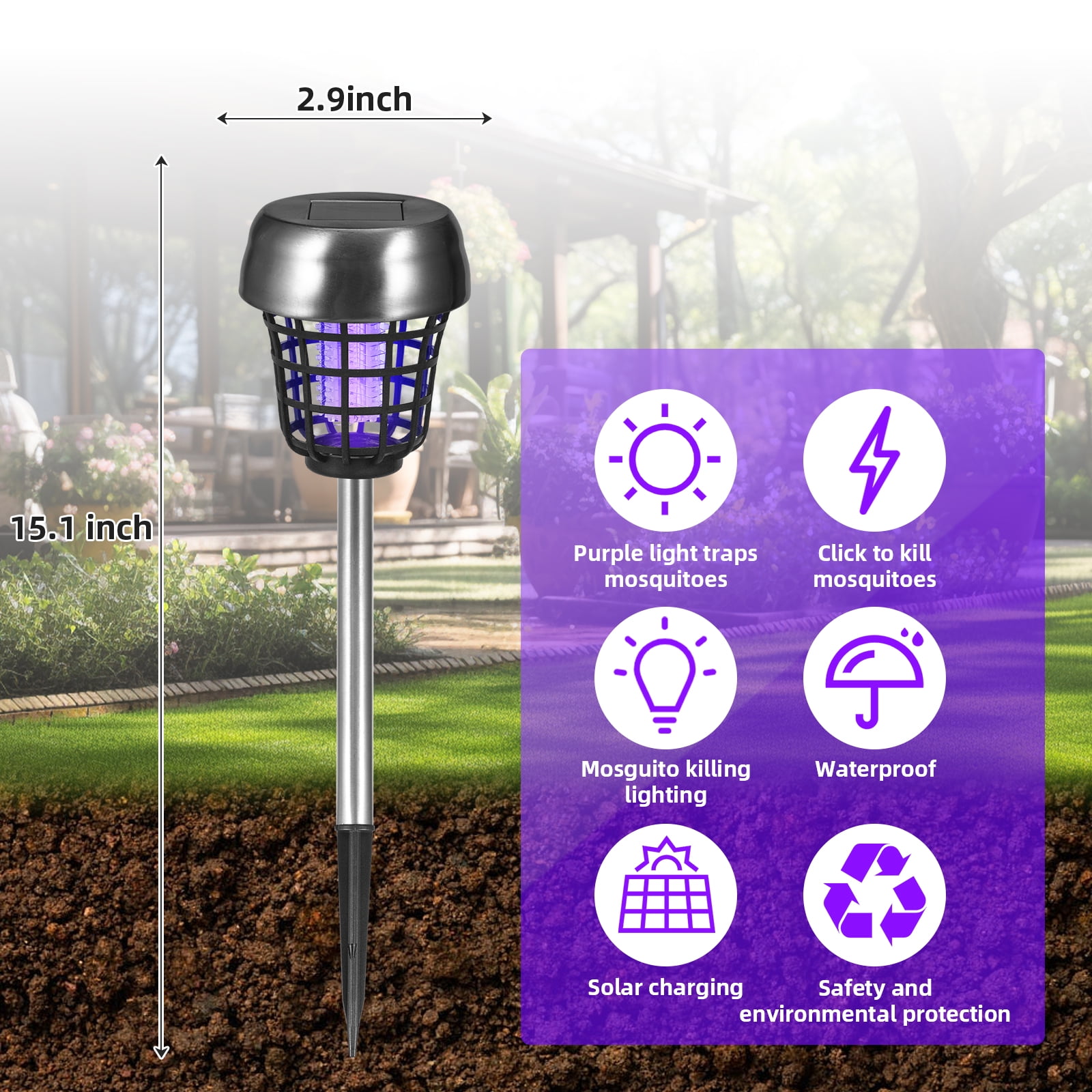 KingFurt Solar Bug Zapper Outdoor & Patio Mosquito Killer, 4-Pack Stainless Steel, Waterproof Lighting Lamp