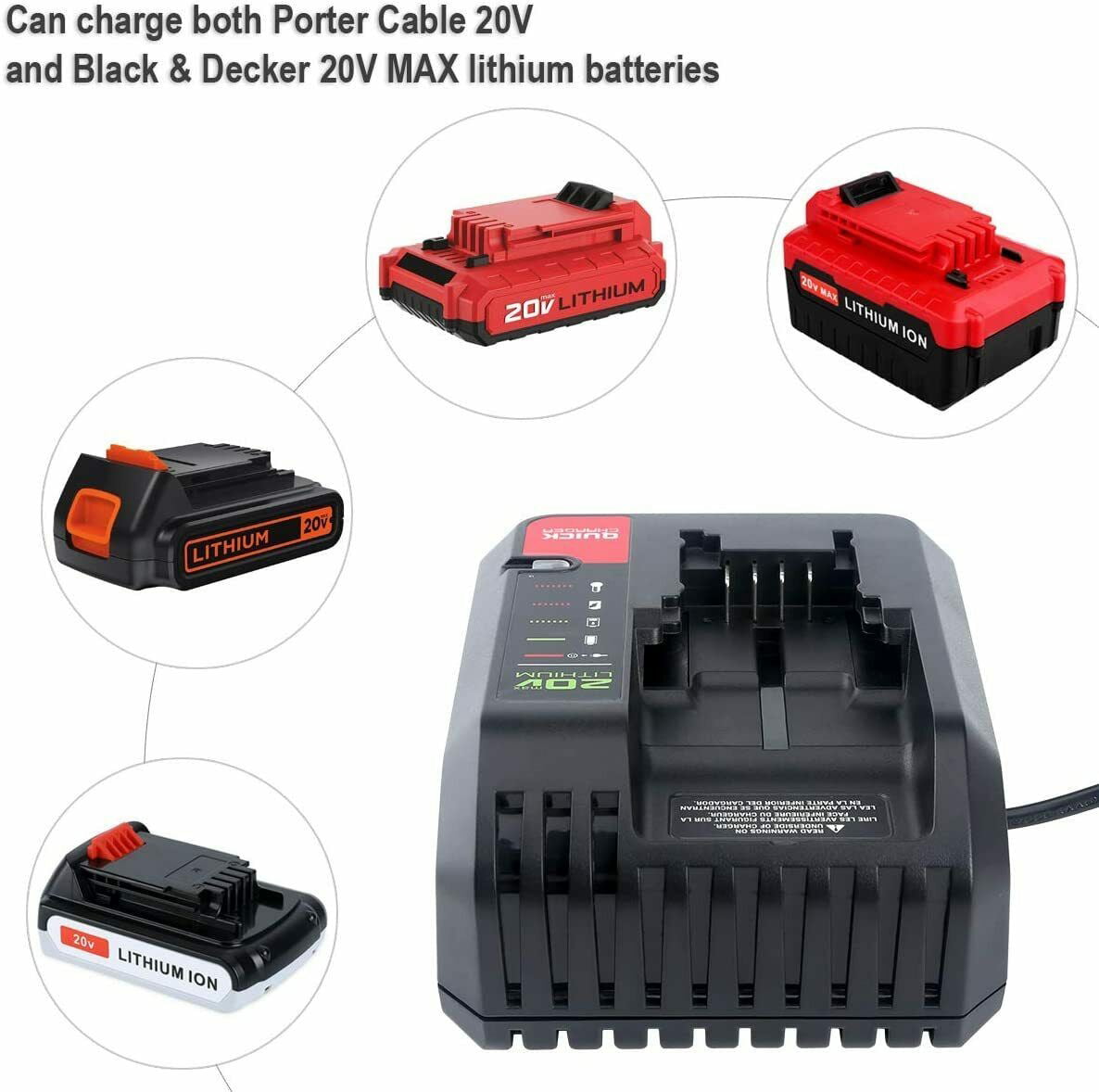 BLACK+DECKER 20V Max Chargeur for Black & Decker Et Porter Câble Lithium-Battery Remplace 