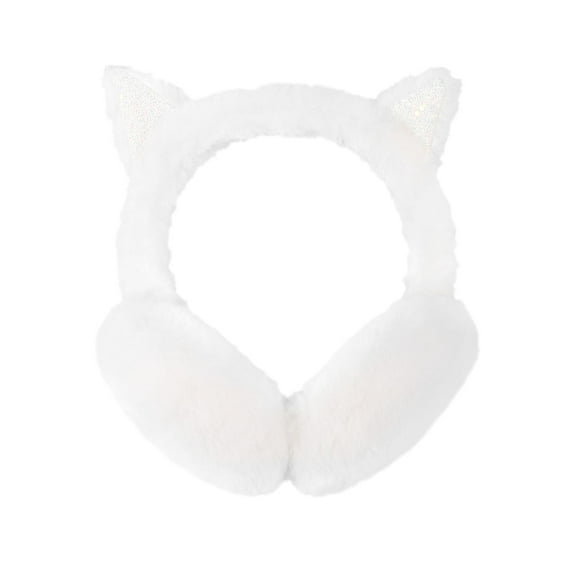 Simplicity Winter Earmuff Women's Soft Plush Foldable Cat Ear Warmers,Cream
