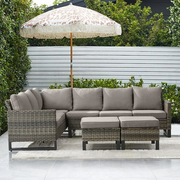 Gymojoy Outdoor Patio Furniture Set 3 Pieces Sectional Rattan Sofa Set Gray Wicker Patio Conversation Set with Ottomans and Cushions