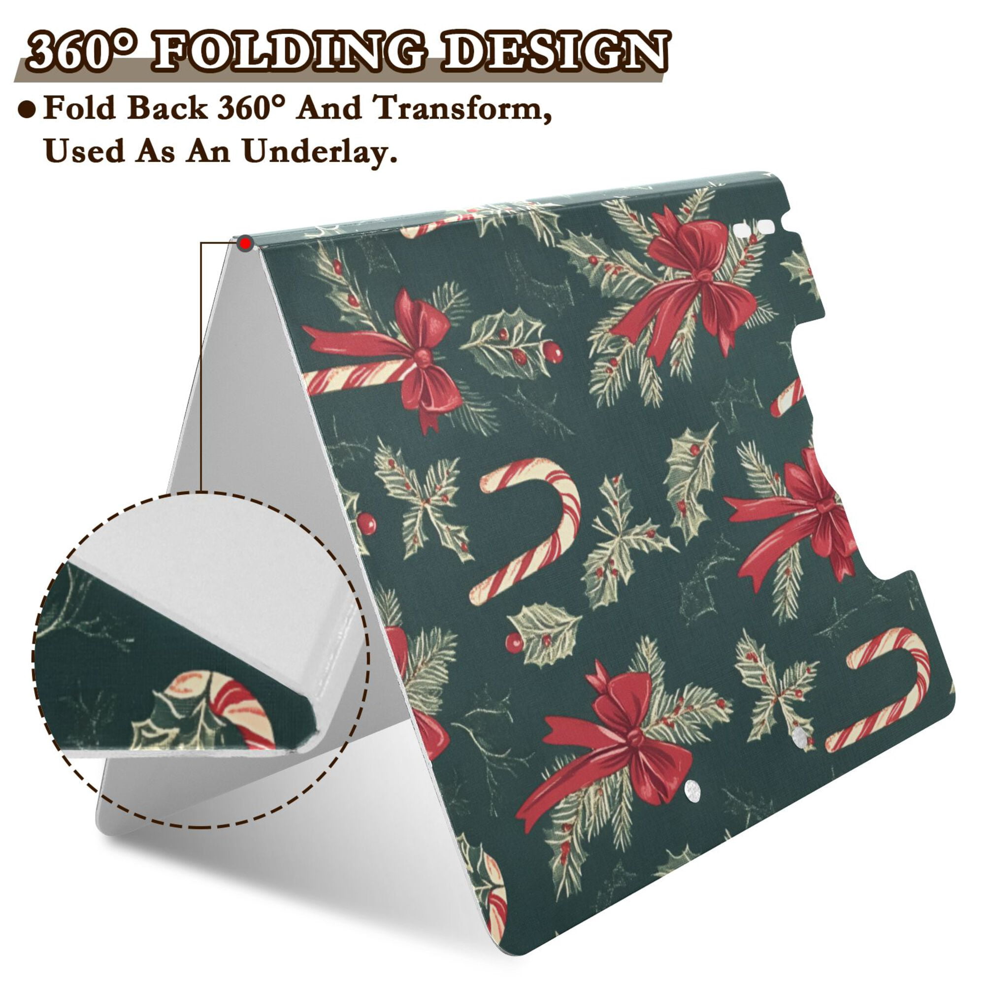 FORMRS A4 Clipboard Folder with Pen Holder Horizontal Foldable School Office Binder, Green Christmas Candy Canes
