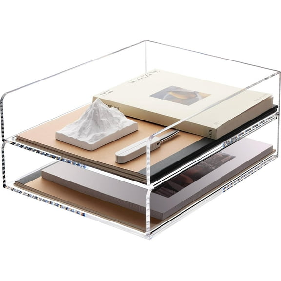 Paper Organizer for Desk,Acrylic Stackable Letter Tray, Clear Desk Organizer, Paper Sorter for Office,Home or School,2-Pack