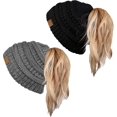 thumbnail image 1 of HSHDLDF Ponytail Messy Bun BeanieTail Women's Beanie Solid Ribbed Hat Cap, 1 of 7