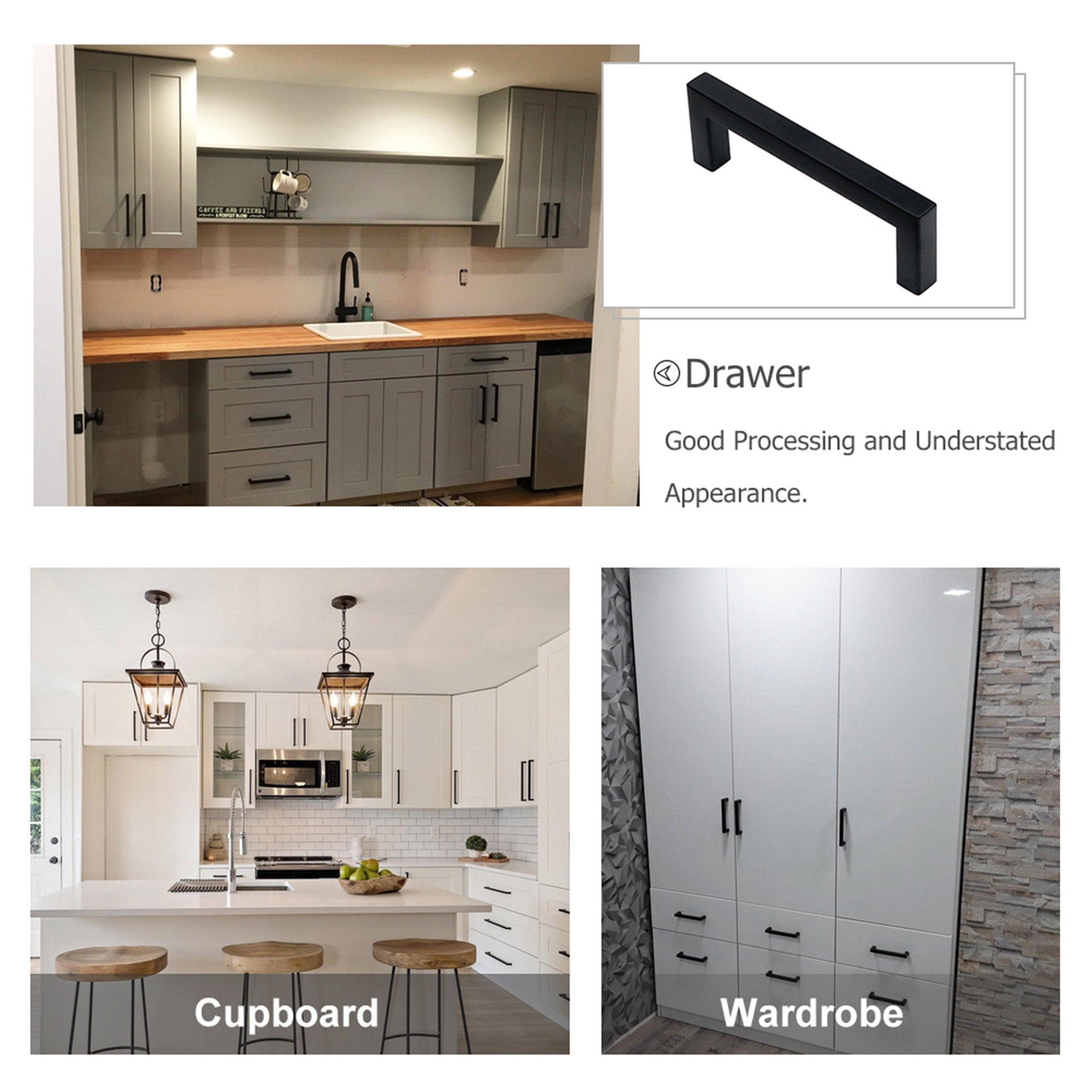 Fitviso 10 Pack 4.25 Inch(Center To Center) Matte Black Cabinet Handles
