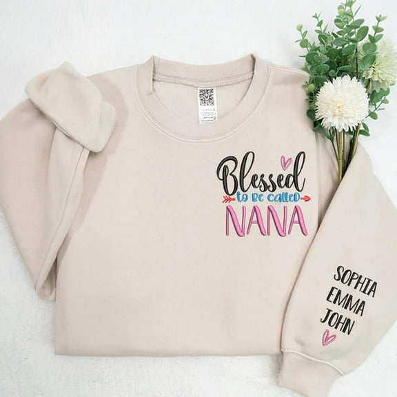 Embroidered Blessed To Be Called Nana Heart And Grandkids, Unisex Sweatshirt, LINHKHA