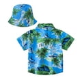 thumbnail image 3 of WOYY Big Boy Hawaii Beach Button Down Shirt Tropical Print Short Sleeve Shirt with Hat, 3 of 5