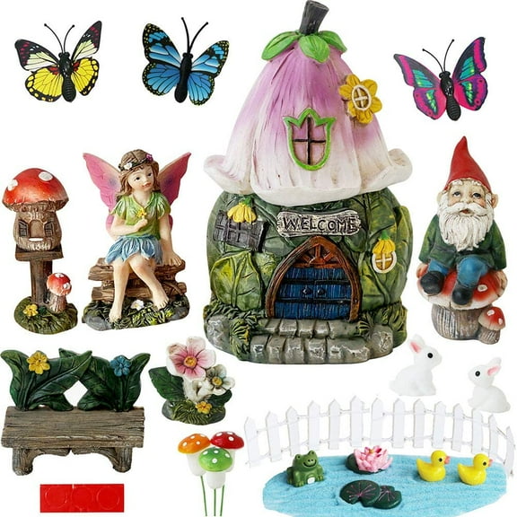 Garden Fairy Garden Decor Accessories Miniature Flower Gnome Garden Kit Gnome Figurines Statue Set Indoor Outdoor Garden Decoration Gardening Gifts for Girl Boy Mother Girlfriend Birthday Christmas