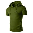 thumbnail image 1 of T-Shirt à Capuche à Cordon de Serrage Mode Décontractée pour Hommes Manches Courtes (Vert Armée, m), 1 of 3