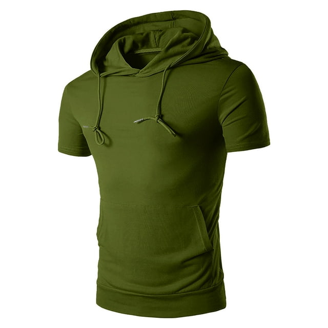 T-Shirt à Capuche à Cordon de Serrage Mode Décontractée pour Hommes Manches Courtes (Vert Armée, m)