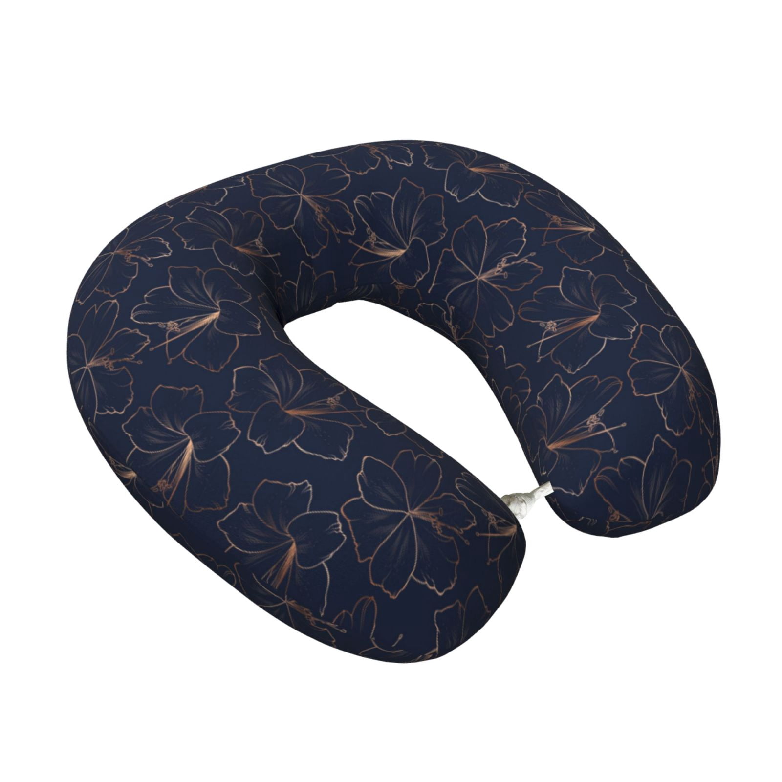 Xecao Copper-Gold Gloss Outline Lily Flower Print Memory Foam Cervical Neck Pillow Versatile U-Shaped Pillows for Home,Office,Camping,Travelling,Soft Washable Cover