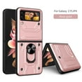 thumbnail image 1 of Multi-Functional Heavy Duty Case for Samsung Galaxy Z Flip 4, Multi-Layers Rugged PC Soft TPU Hybrid Ring Stand Camera Lens Sliding Cover with Card Slot Holders Magnetic Car Mount Case, Rosegold, 1 of 10