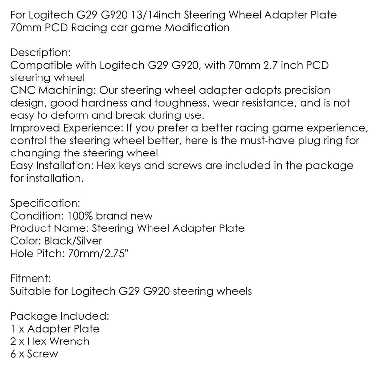 Für Logitech G29 G920 G923 13 / 14inch Racing Lenkrad Adapterplatte 70mm
