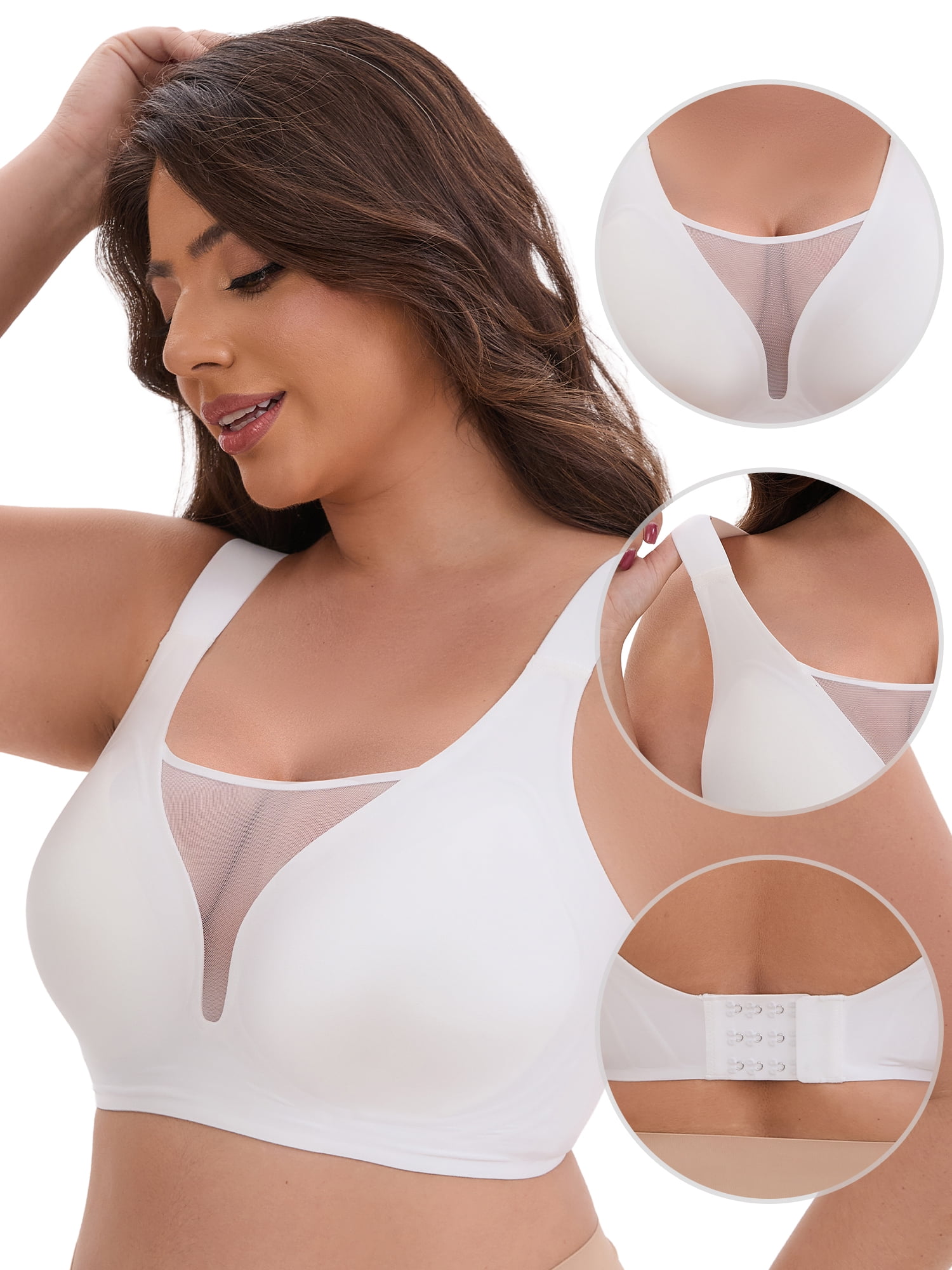 DARING DIVA Plus Size Wide Strap Seamless Bralette No Underwire Smooth Bra S White