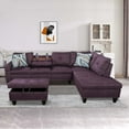thumbnail image 2 of Aukfa 3 Piece Sofa Set, L shape Sectional Couch with Storage Ottoman&Cup Holder, Linen, Left Facing Chaise, Purple, 2 of 10