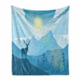 thumbnail image 1 of Deer Hunting Soft Flannel Fleece Throw Blanket, Flying Birds Reindeer Mountain Clouds Illustration, Cozy Plush for Indoor and Outdoor Use, 50" x 60", Cream Sea Blue, by Ambesonne, 1 of 5